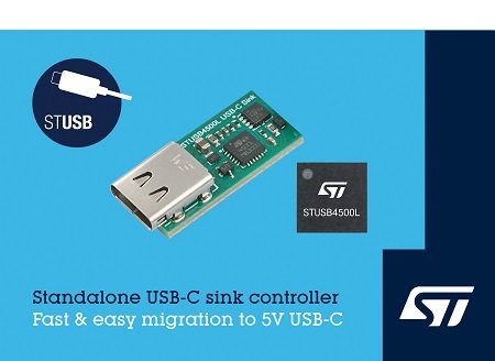 STMicroelectronics Standalone VBUS-Powered Controller for 5V USB-C Charging Applications